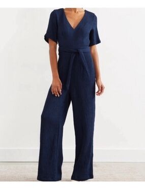 Modern Citizen Navy V-Neck Wide-Leg Jumpsuit